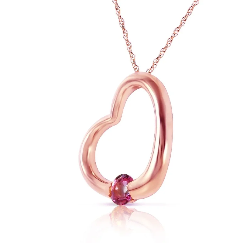 silver and gold necklace for layering -14K Solid Rose Gold Heart Necklace with Natural Pink Topaz