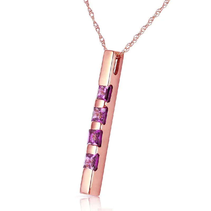 men’s gold pendant necklace -14K Solid Rose Gold Necklace Bar with Natural Purple Amethysts