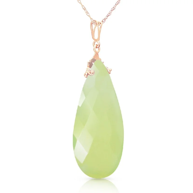 vintage style necklace for weddings -14K Solid Rose Gold Necklace with Briolette 31x16 mm Prehnite Color Chalcedony