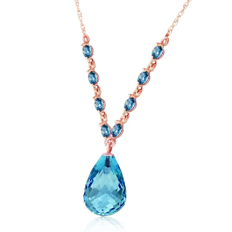 handmade necklace for women -14K Solid Rose Gold Necklace with Natural Blue Topaz