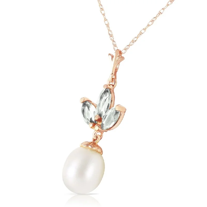 statement necklace for parties -14K Solid Rose Gold Necklace with pearl & Green Amethyst