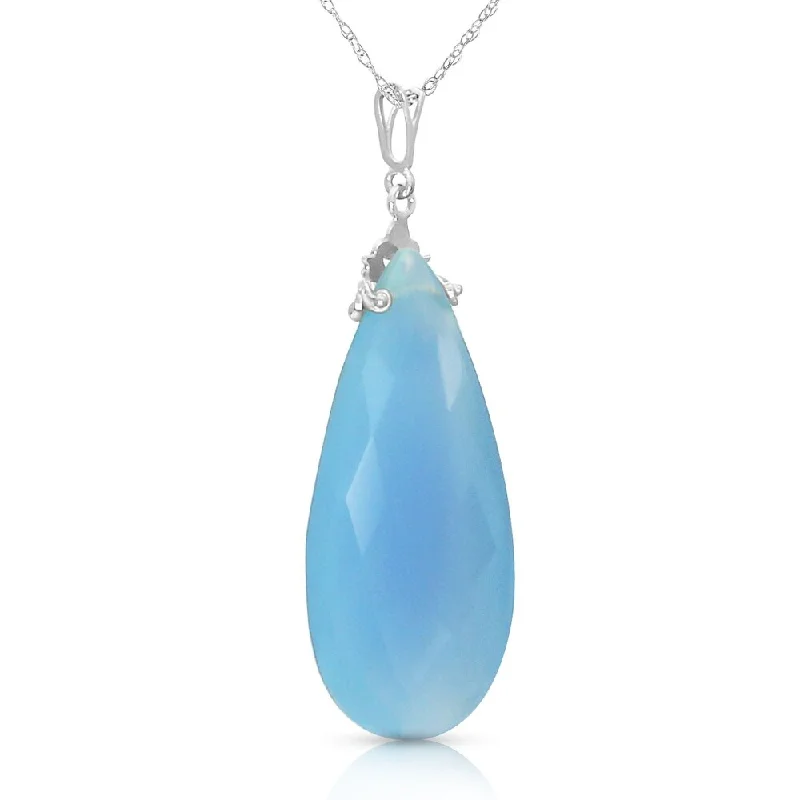 stylish gold necklace for everyday wear -14K Solid White Gold Necklace with Briolette 31x16 mm Aqua Blue Chalcedony