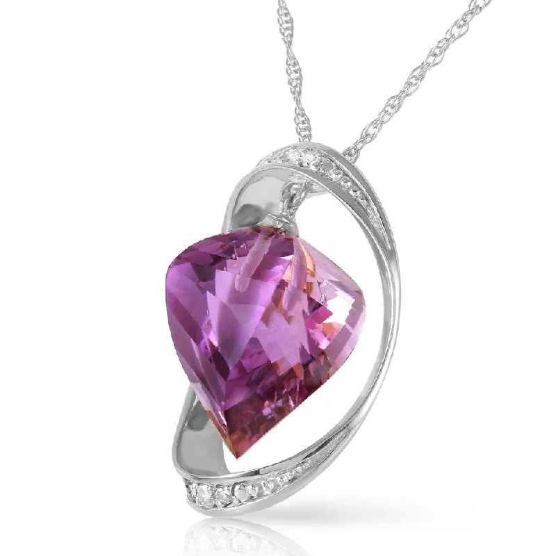 custom birthstone necklace for her -14K Solid White Gold Necklace with Natural Twisted Briolette Amethyst & Diamonds