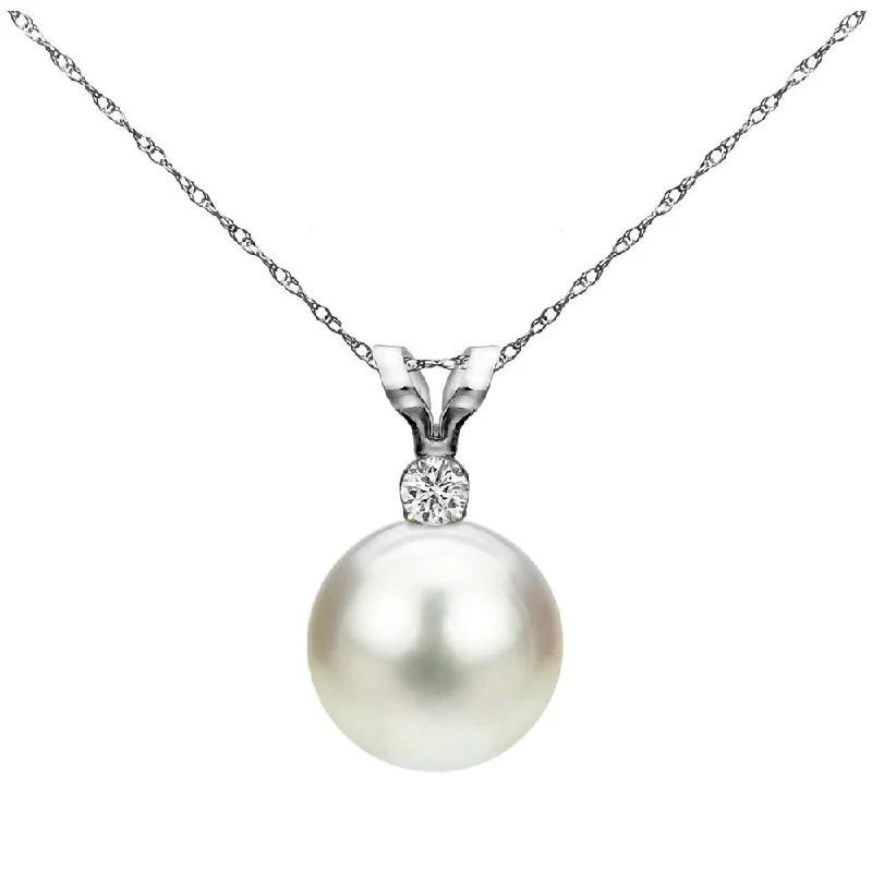 engraved photo necklace for keepsakes -14k White Gold 8-8.5 mm Freshwater Pearl .01 CTTW Diamond Chain Pendant Necklace 18 inch