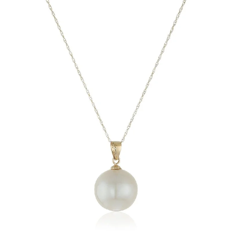 pearl and gold necklace for weddings -14KT Yellow Gold Fresh Water Pearl Pendant Necklace - White