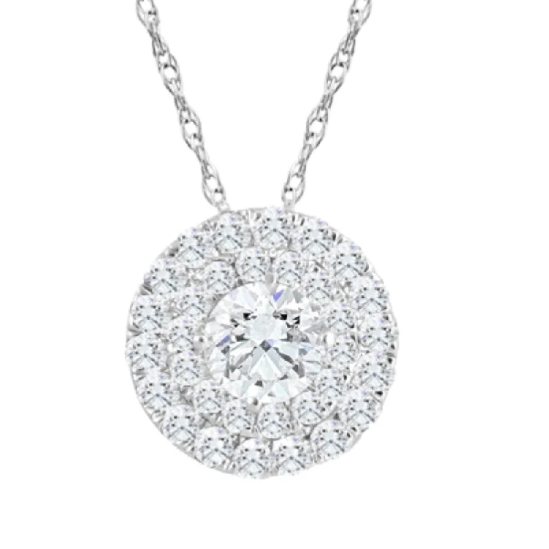 stylish necklace for men -2 1/5Ct TW Diamond (1ct center) Round Halo Pendant White Gold Necklace Lab Grown