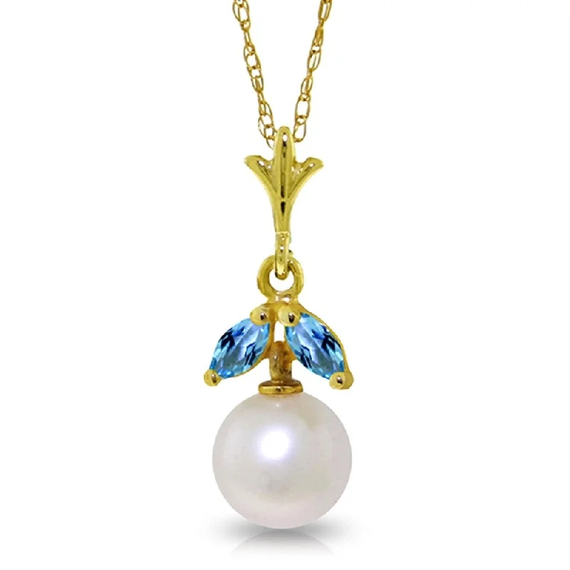 simple silver necklace for women -2.2 CTW 14K Solid Gold Necklace Natural pearl Blue Topaz