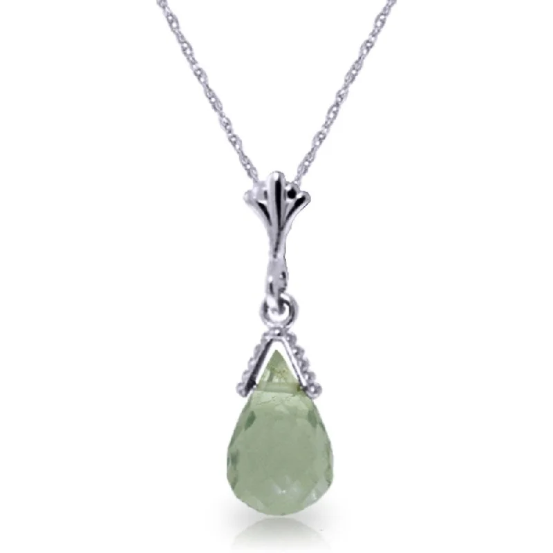 romantic couple’s necklace for anniversaries -2.5 Carat 14K White Gold Towards The Sea Green Amethyst Necklace