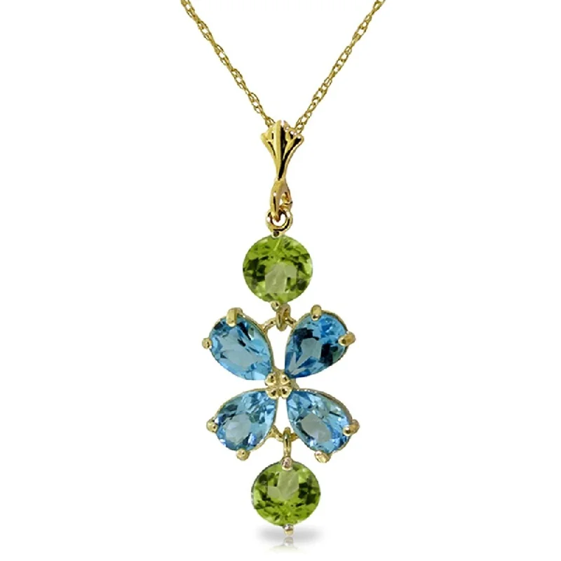 antique style necklace for women -3.15 CTW 14K Solid Gold High Standards Blue Topaz Peridot Necklace