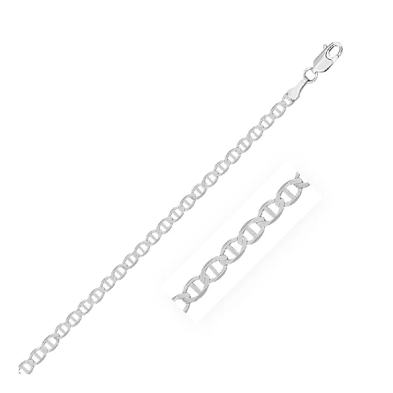 gothic style necklace for men -3.5mm Sterling Silver Rhodium Plated Flat Mariner Chain