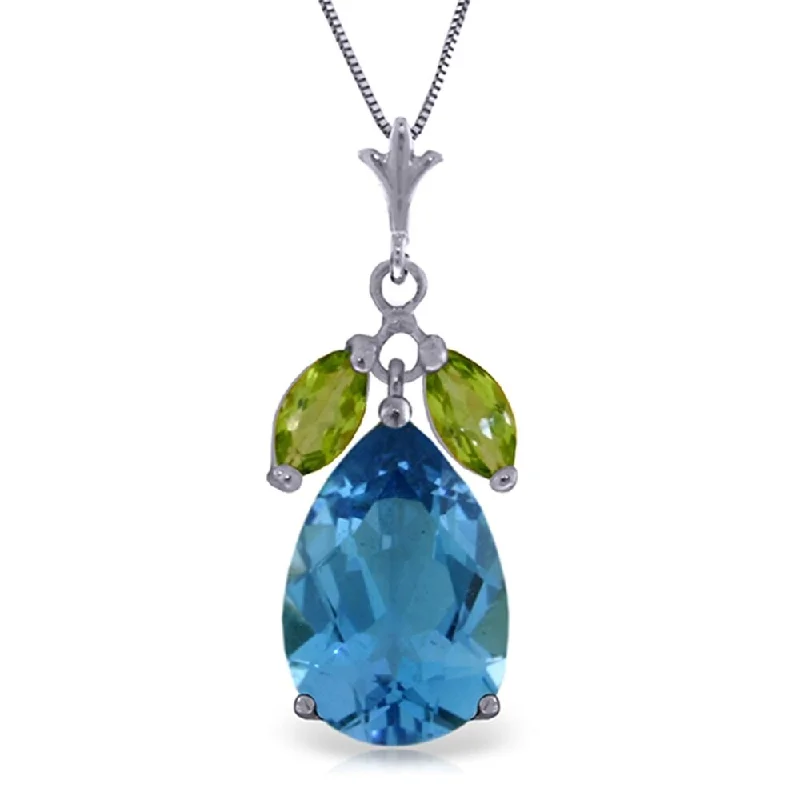 custom charm necklace for mothers -6.5 Carat 14K White Gold Love You Crazy Blue Topaz Peridot Necklace