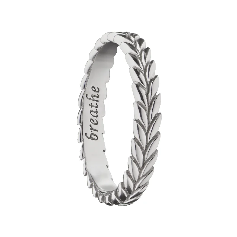 simple silver necklace for women -"Breathe" Leaf Poesy Sterling Silver Stackable Ring