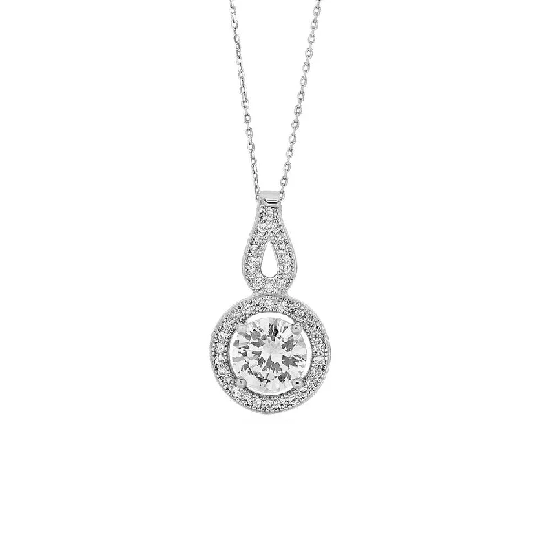 luxury gold necklace for formal events -Circle and Teardrop Pendant with Cubic Zirconia in Sterling Silver