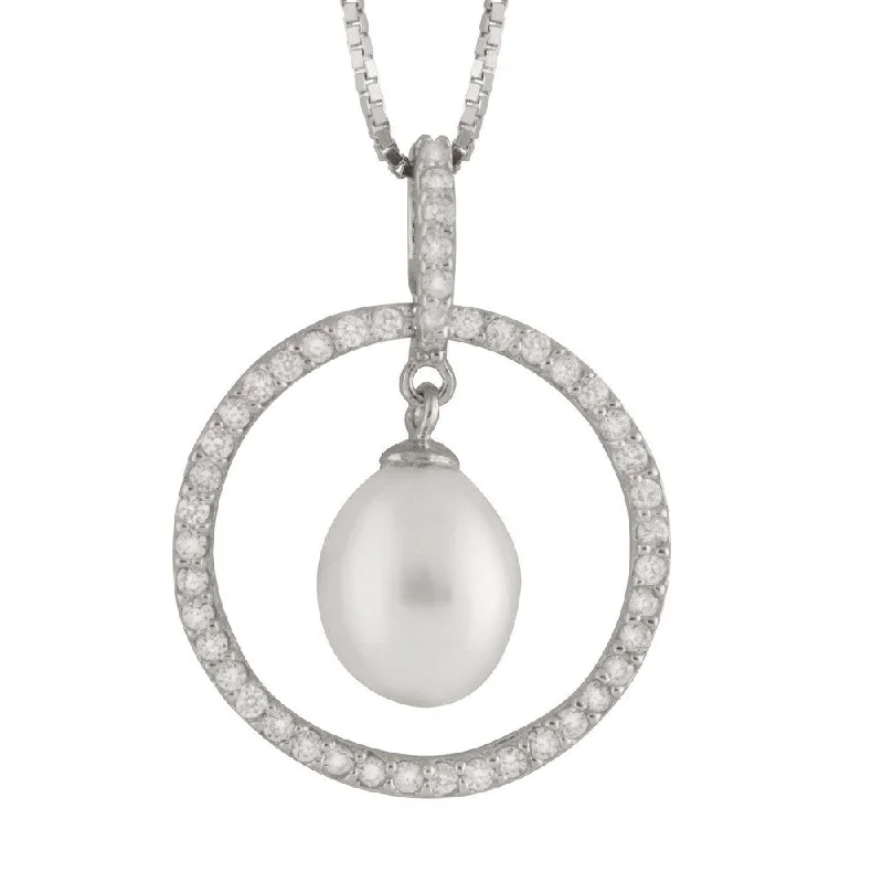 zodiac necklace for astrology lovers -Circle of Life Dangling Pearl Pendant - White