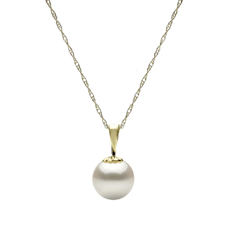 engraved pendant necklace for her -DaVonna 14k Yellow Gold White 8-9 mm Round Freshwater High Luster Pearl Pendant Necklace with Gift Box, 18"