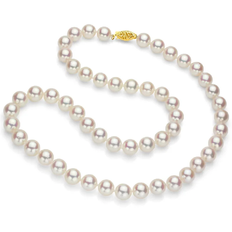 chunky chain necklace for men -DaVonna 18k Gold White Round High Luster Akoya Pearl Necklace (7.5-8 mm)