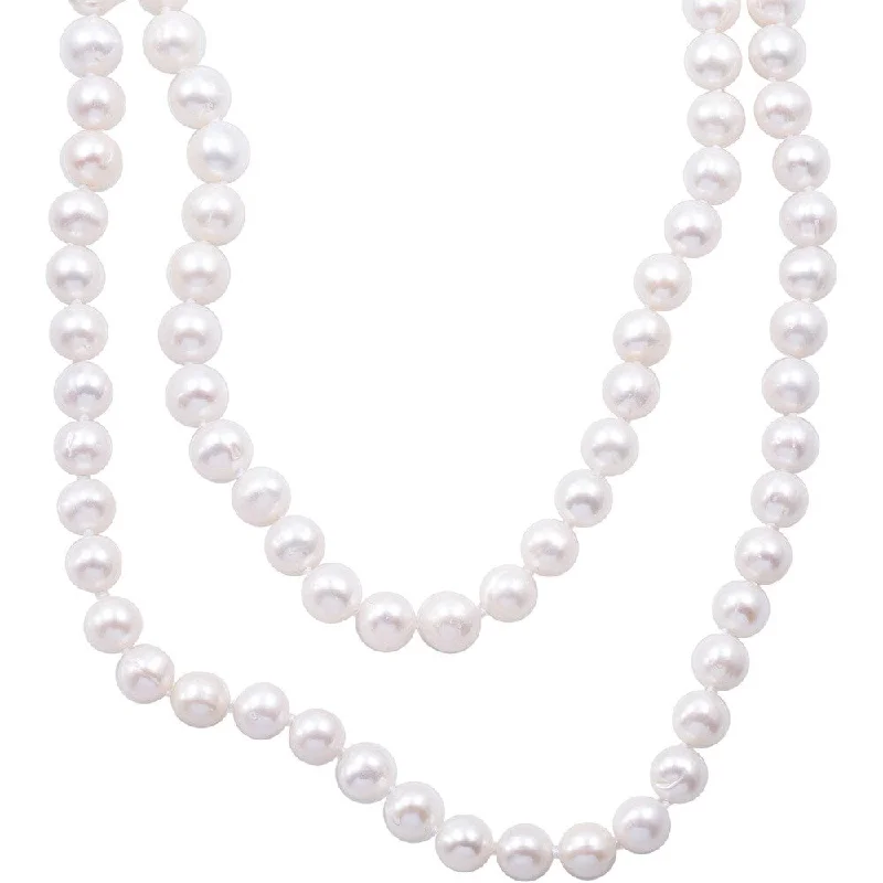 layered necklace set for women -DaVonna Semi-round 9-10mm White Freshwater Pearl Endless Necklace