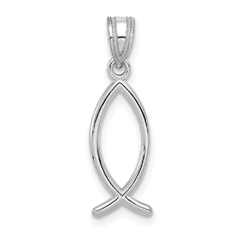 geometric necklace for women -Diamond2Deal 14K White Gold Ichthus Fish Pendant (L- 23 mm, W- 8 mm)