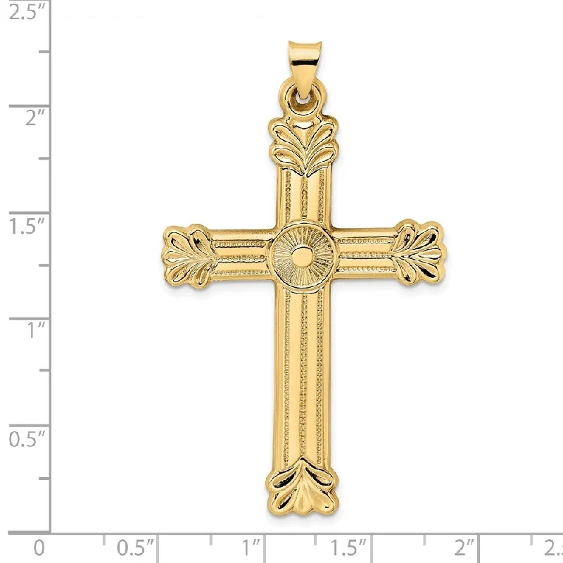 men’s pendant necklace for casual wear -Diamond2Deal 14K Yellow Gold and Textured Solid Circle Center Cross Pendant (L-55.63mm, W-34.17mm)