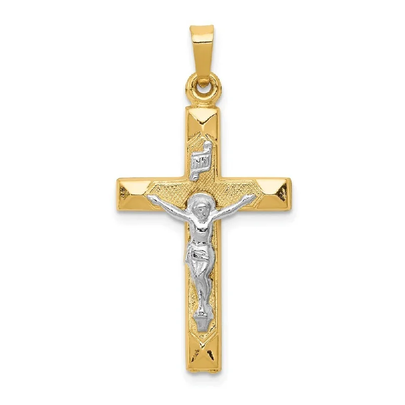 silver chain necklace for layering -Diamond2Deal 14K Yellow Gold INRI Hollow Crucifix Pendant (L- 33 mm, W- 17 mm)