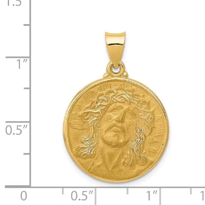 long gold necklace for layering -Diamond2Deal 14K Yellow Gold Polished and Satin Face of Jesus Medal Pendant (L- 24 mm, W- 21 mm)