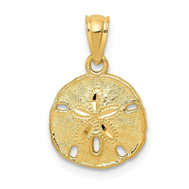 adjustable necklace for men -Diamond2Deal 14K Yellow Gold Polished and Textured Sand Dollar Pendant (L- 0.70 Inch, W- 0.43 Inch)