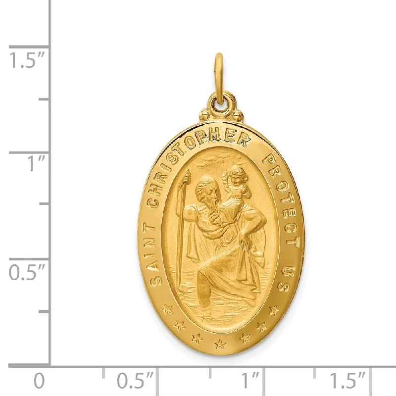 custom name necklace for mothers -Diamond2Deal 14K Yellow Gold Satin Large Oval St. Christopher Medal (L- 36.25 mm, W- 20.2 mm)