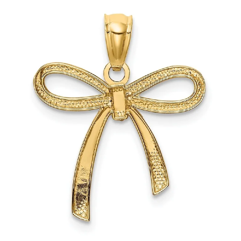 men’s gold pendant necklace -Diamond2Deal 14K Yellow Gold Small Ribbon Bow Pendant