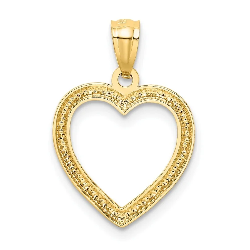 casual pendant necklace for men -Diamond2Deal 14K Yellow Gold with Rhodium Polished Diamond-cut Heart Pendant (W- 14 mm, L- 20 mm)