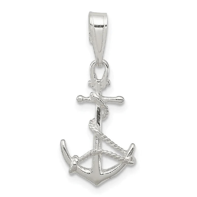 gold chain necklace for men -Diamond2Deal 925 Sterling Silver Anchor Rope Pendant (L- 25 mm, W- 12 mm)