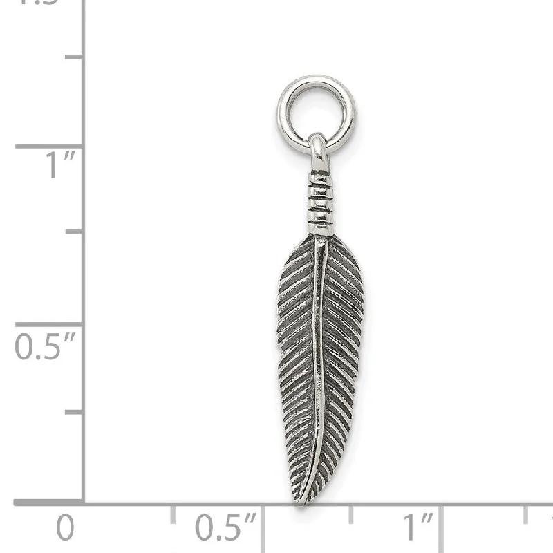 casual pendant necklace for men -Diamond2Deal 925 Sterling Silver Antiqued Feather Pendant (L- 28 mm, W- 6 mm)