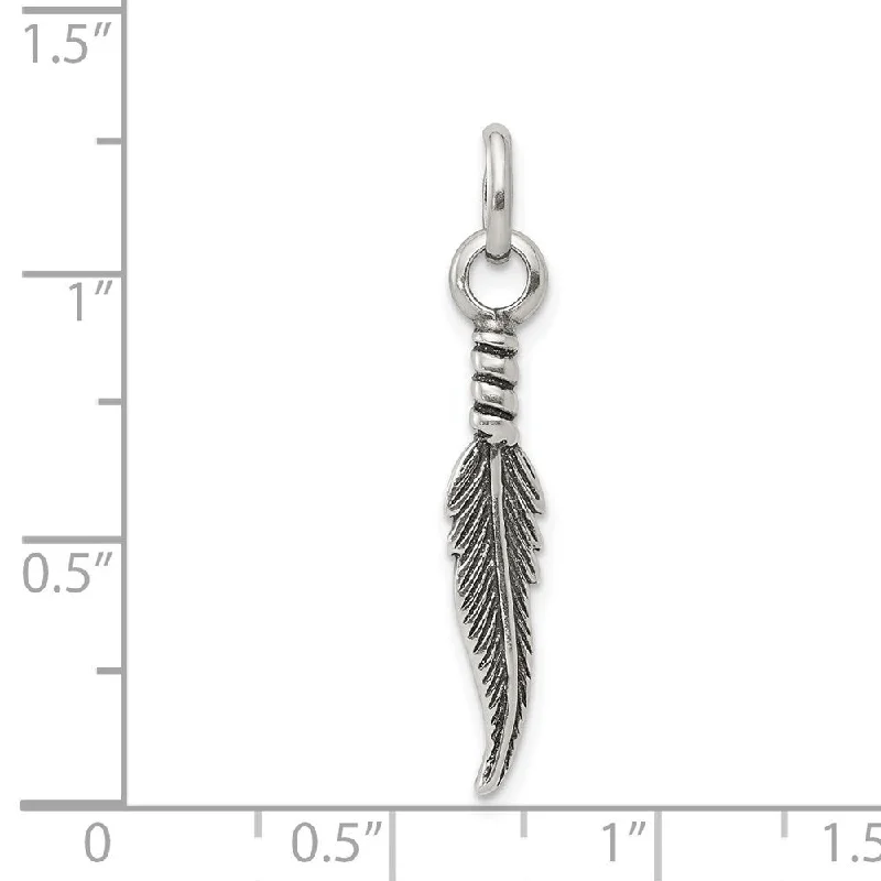 large pendant necklace for women -Diamond2Deal 925 Sterling Silver Antiqued Feather Pendant (L- 30 mm, W- 5 mm)