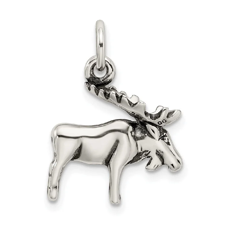 chunky chain necklace for men -Diamond2Deal 925 Sterling Silver Antiqued Moose Charm Pendant (L- 17 mm, W- 17 mm)