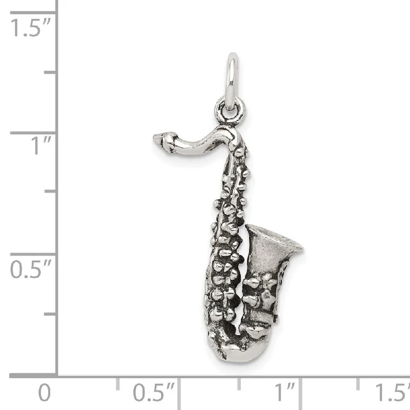 personalized photo necklace for gifts -Diamond2Deal 925 Sterling Silver Antiqued Saxophone Pendant (L- 33 mm, W- 18 mm)