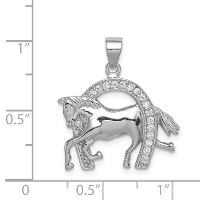 silver and gold necklace for layering -Diamond2Deal 925 Sterling Silver Horse Horseshoe CZ Pendant (L- 28 mm, W- 23 mm)