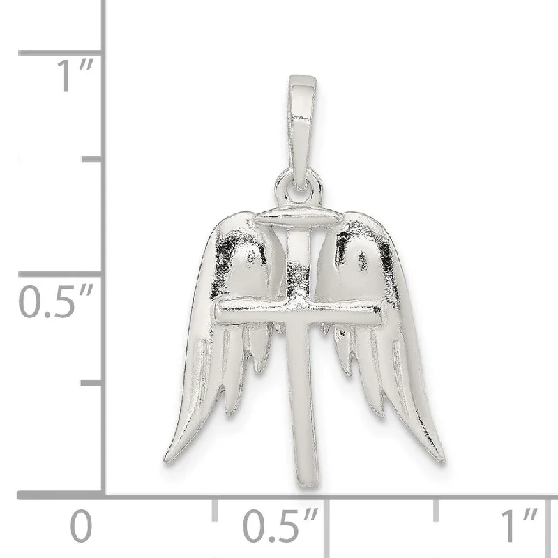 long pendant necklace for layering -Diamond2Deal 925 Sterling Silver Polished Wings And Cross Pendant (L- 28 mm, W- 19 mm)