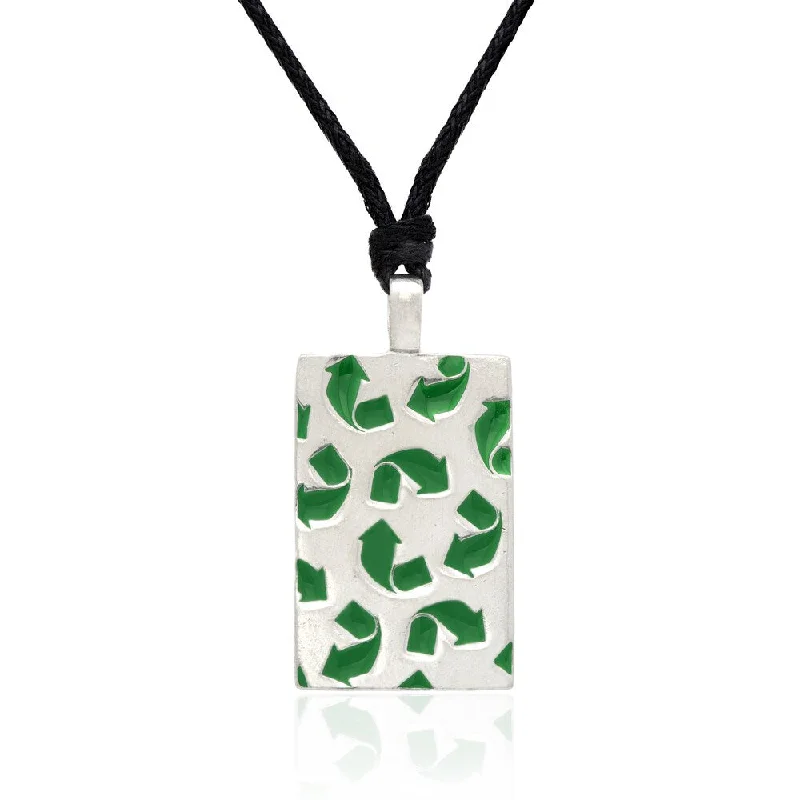 gemstone necklace for women -Dolce Giavonna Green Enamel Recycling-themed Pendant Necklace