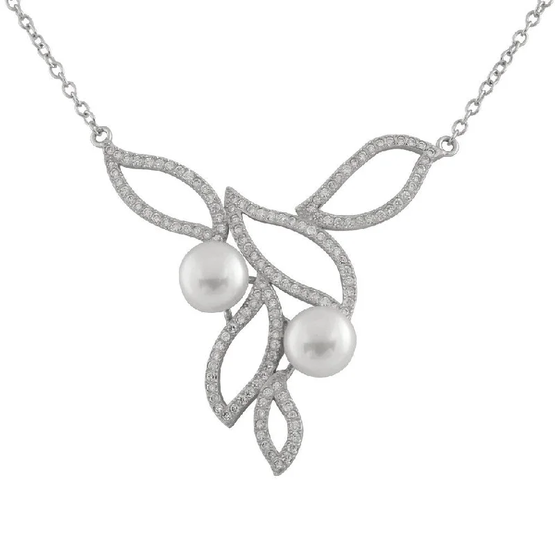 unique necklace for fashionistas -Double White Pearl Fancy Built-in Pendant Necklace