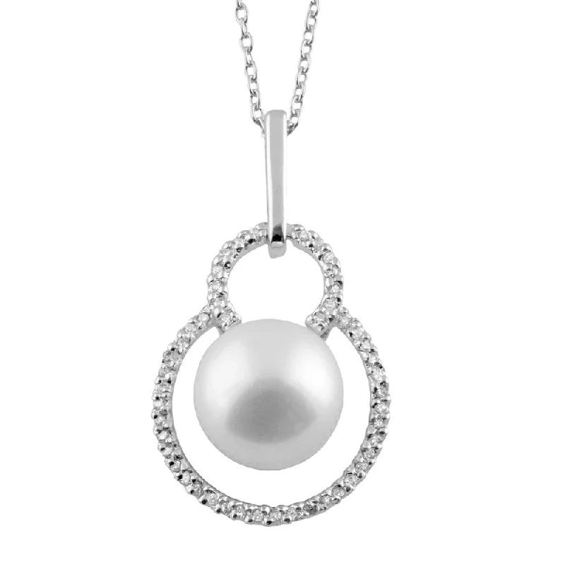 sapphire necklace for women -Fancy Cubic Zirconia and Pearl Pendant Set in Sterling Silver - White