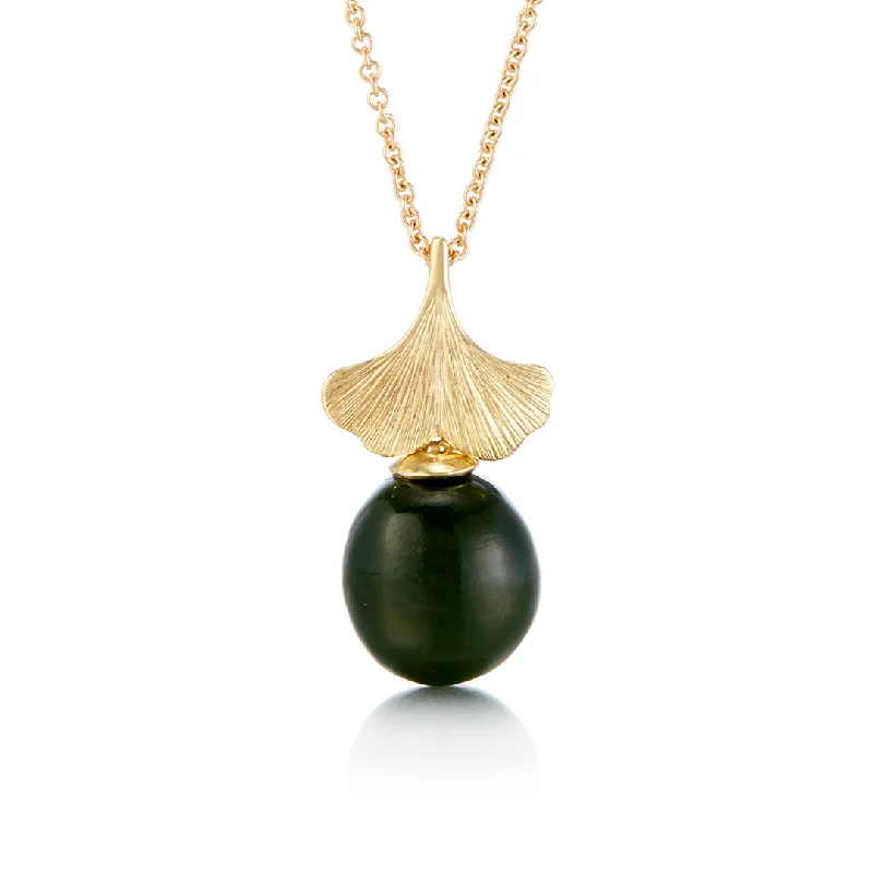 infinity necklace for couples -Ginkgo Green Nephrite Jade Pendant Necklace