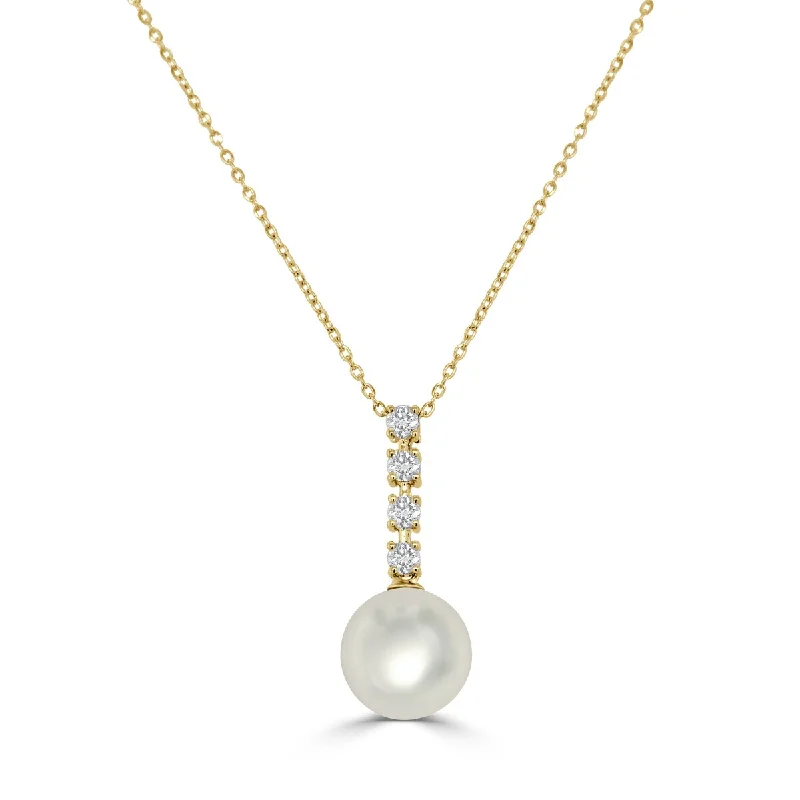 pearl necklace for brides -Joelle Pearl & Diamond Pendant 14K Gold