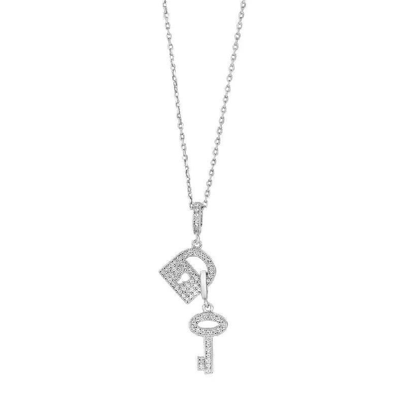 butterfly pendant necklace for girls -Lock and Key Pendant with Cubic Zirconia in Sterling Silver