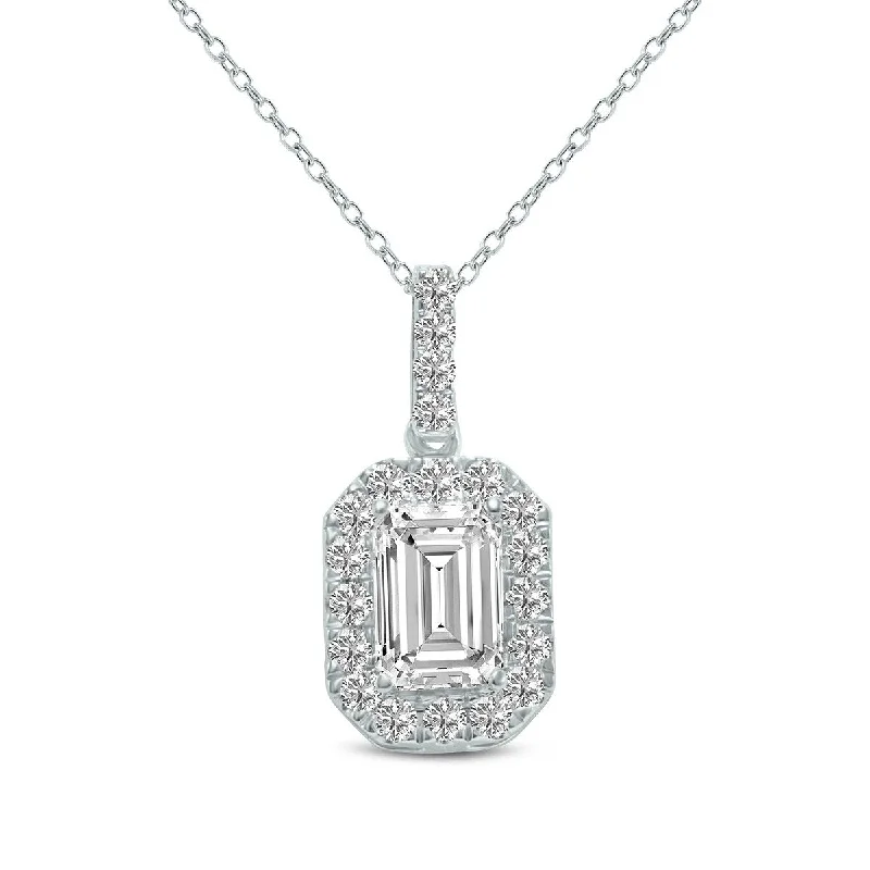 personalized initials necklace for gifts -Marquee 1/2 Carat TW Emerald Cut Halo Lab Grown Diamond Pendant in 14K White Gold