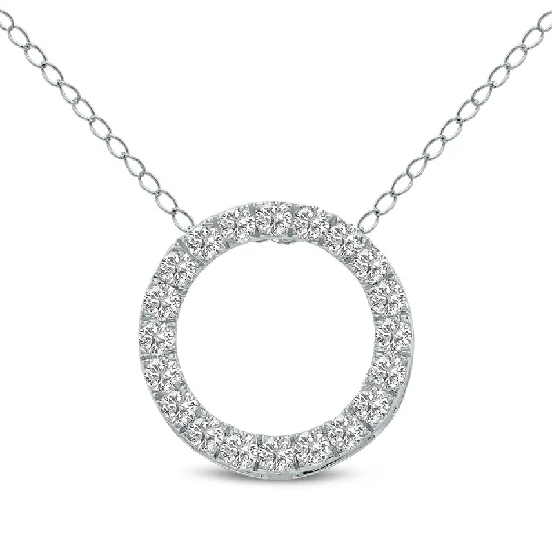 sterling silver necklace for men -Marquee 1/2 Carat TW Lab Grown Diamond Circle Pendant in 14K White Gold