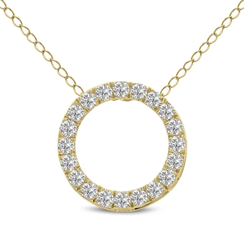 classic gold necklace for women -Marquee 1.50 Carat TW Lab Grown Diamond Circle Pendant in 14K Yellow Gold