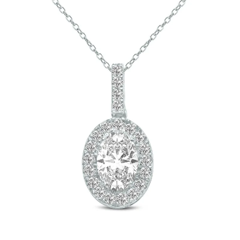 chunky chain necklace for men -Marquee 1.50 Carat TW Oval Shape Halo Lab Grown Diamond Pendant in 14K White Gold