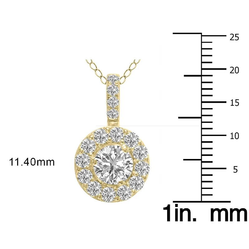 wedding necklace for brides -Marquee 1 Carat TW Halo Lab Grown Diamond Pendant in 14K Yellow Gold