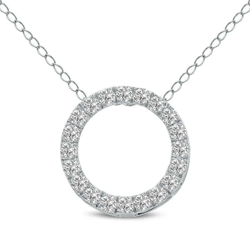 large pendant necklace for women -Marquee 1 Carat TW Lab Grown Diamond Circle Pendant in 14K White Gold