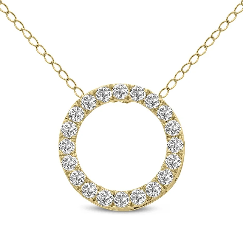 long pendant necklace for layering -Marquee 1 Carat TW Lab Grown Diamond Circle Pendant in 14K Yellow Gold