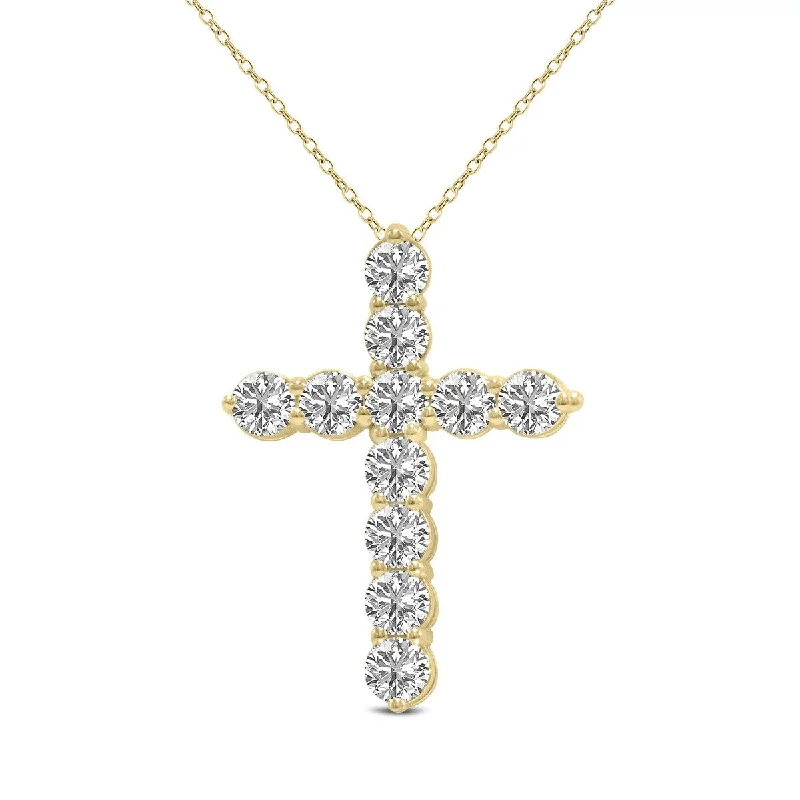 turquoise pendant necklace for casual wear -Marquee 1 Carat TW Lab Grown Diamond Religious Cross Pendant in 14K Yellow Gold